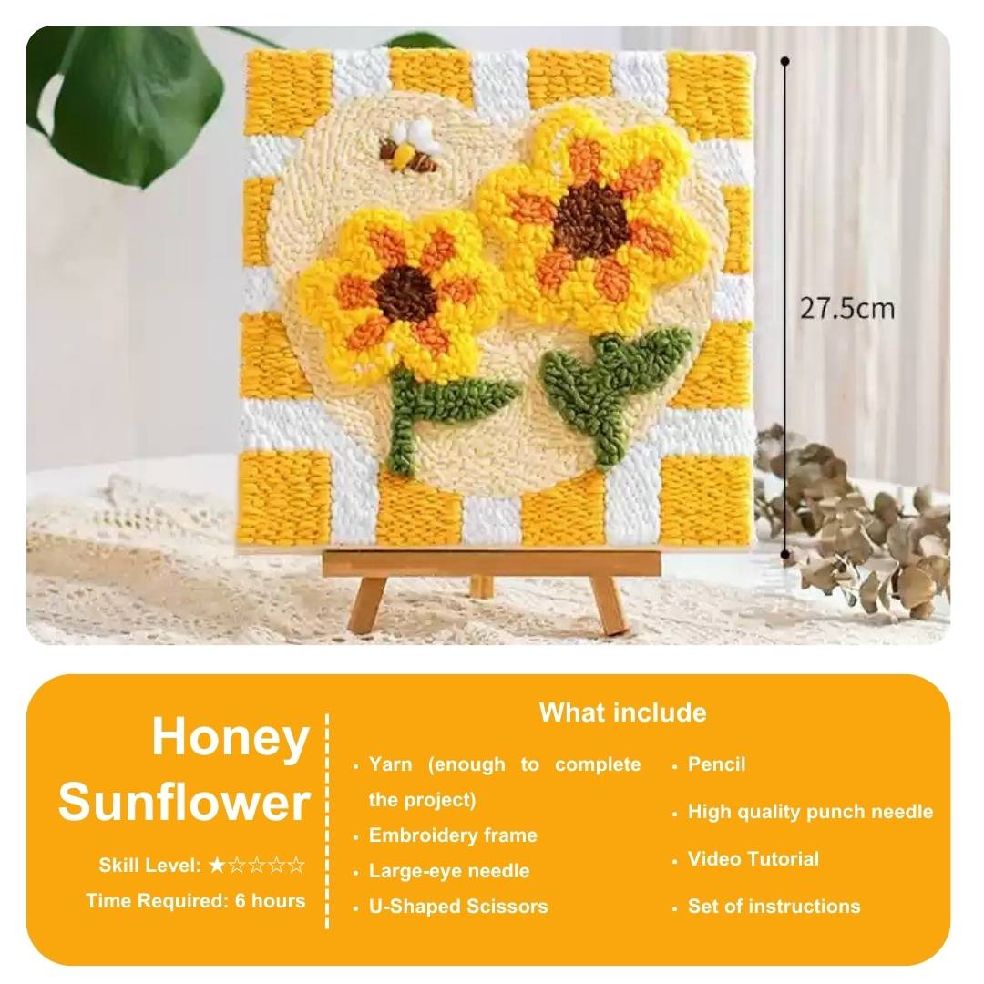 [Pre-order] Beginner Punch Needle Embroidery Kit - Easy DIY Honey Sunflower Include Tools -For Beginner