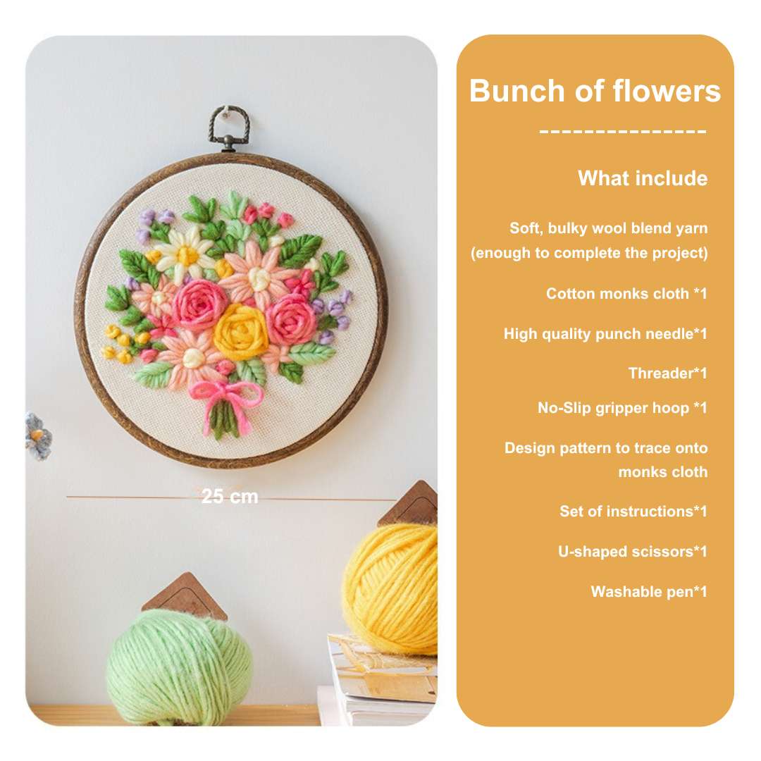 PuddingCase Beginner Punch Needle Embroidery Kit - Easy DIY Bouquet Include Tools - For Beginner