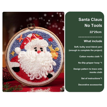 Front view of Santa Claus punch needle kit without tools, with vibrant red suit and fluffy white beard