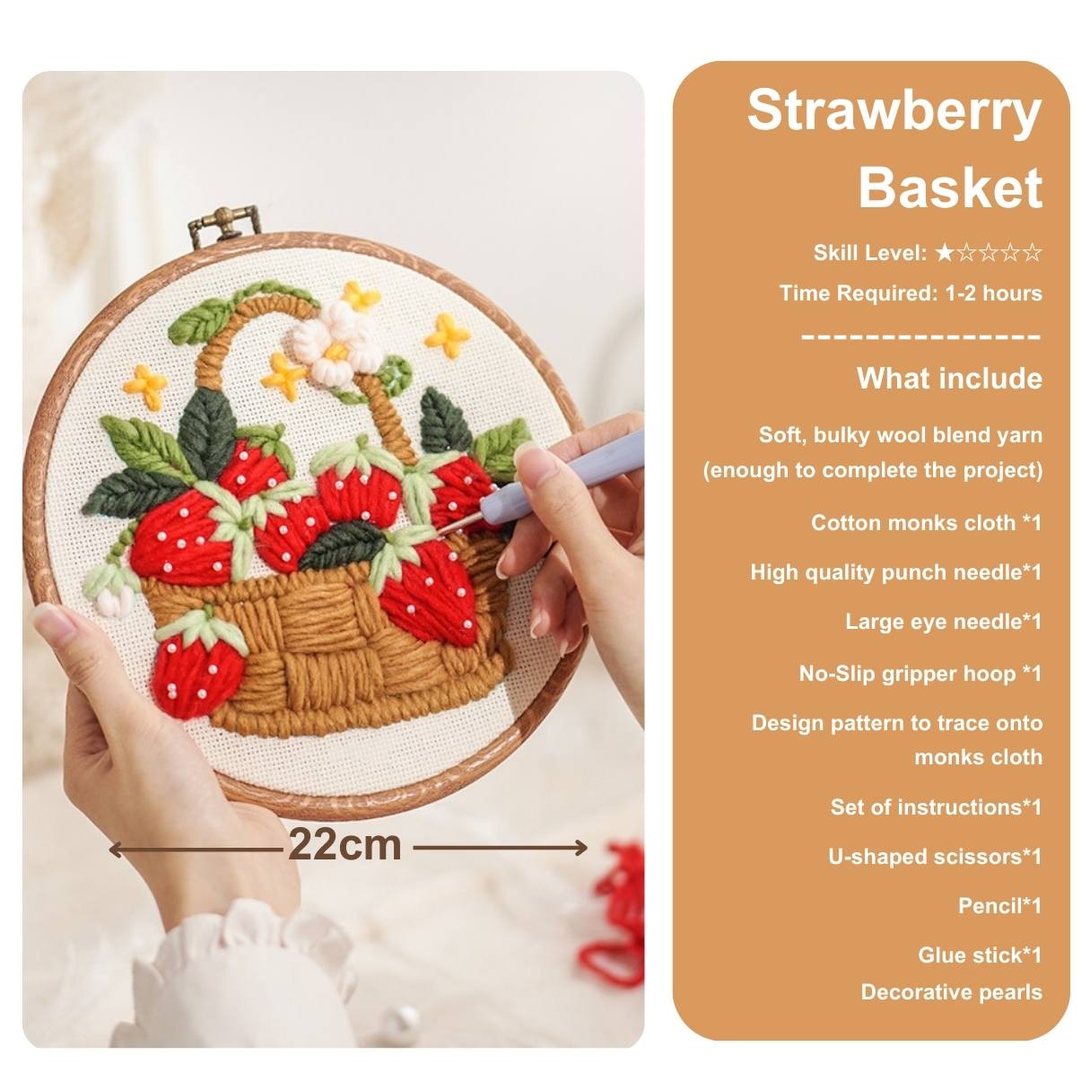 [Pre-order] ?Beginner Punch Needle Embroidery Kit - Easy DIY Strawberry Basket Include Tools - For Beginner