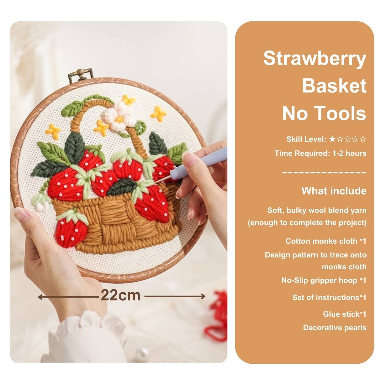 [Pre-order] ?Beginner Punch Needle Embroidery Kit - Easy DIY Strawberry Basket No Tools