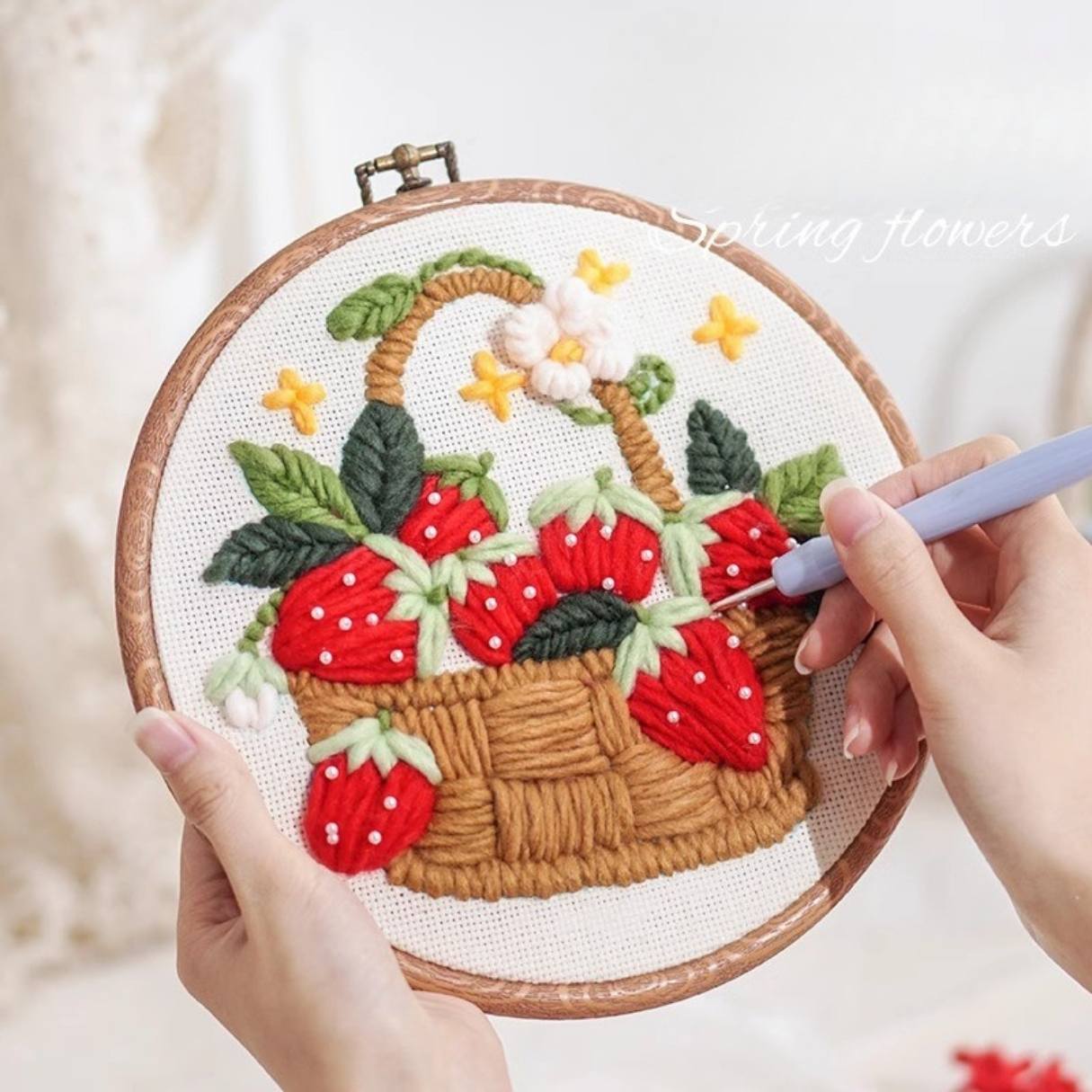 [Pre-order] ?Beginner Punch Needle Embroidery Kit - Easy DIY Strawberry Basket
