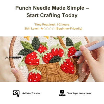 [Pre-order] ?Beginner Punch Needle Embroidery Kit - Easy DIY Strawberry Basket