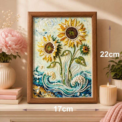 Sunflower pearl painting artwork with 17 cm by 22 cm size guide