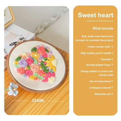 PuddingCase Beginner Punch Needle Embroidery Kit - Easy DIY Sweet Heart Include Tools - For Beginner