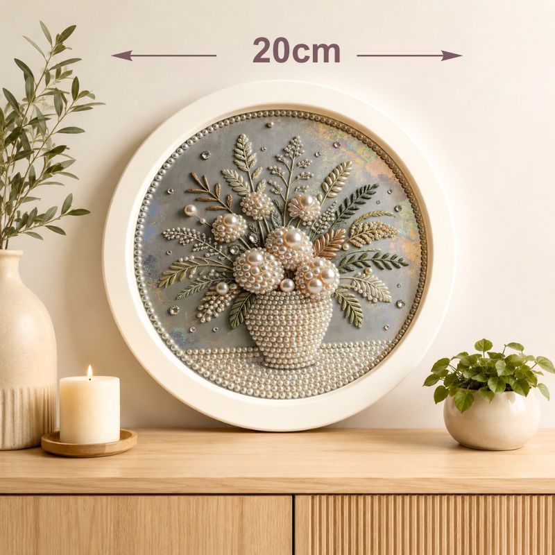 Vintage floral vase pearl painting artwork with 20 cm size guide