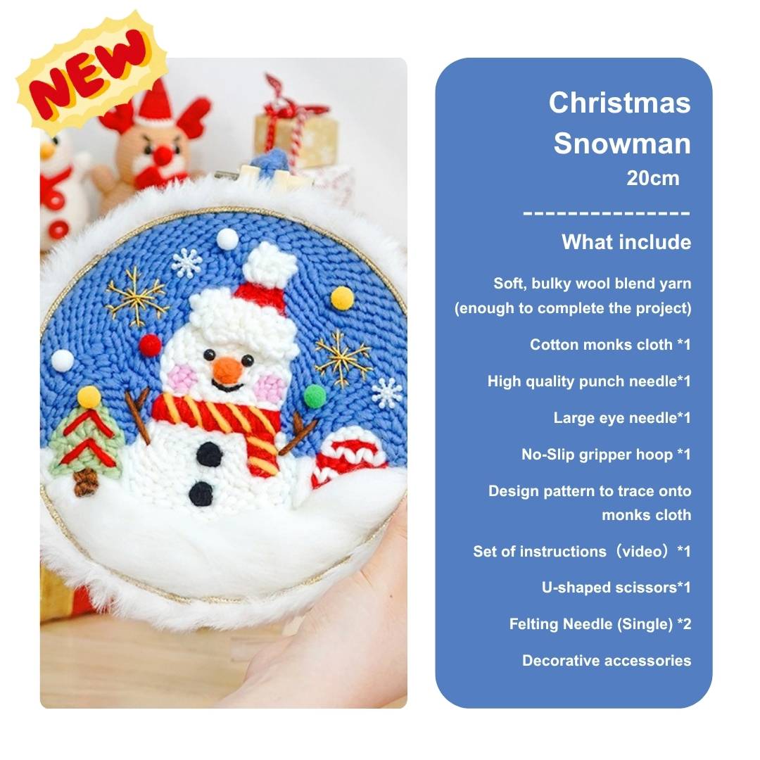 Xmas Punch Needle Kit Collection - Easy for Beginners Christmas Gift Beginner - Include Tools Christmas Snowman