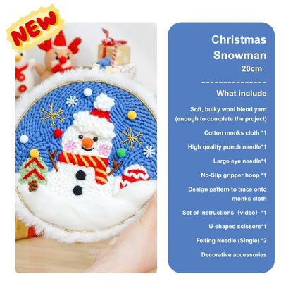 Xmas Punch Needle Kit Collection - Easy for Beginners Christmas Gift Beginner - Include Tools Christmas Snowman