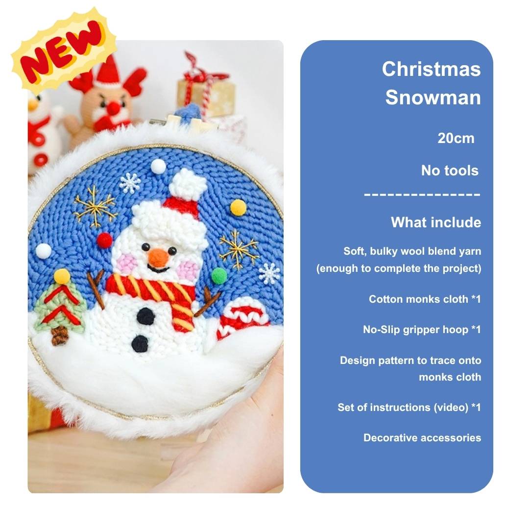 Xmas Punch Needle Kit Collection - Easy for Beginners Christmas Gift No Tools Christmas Snowman