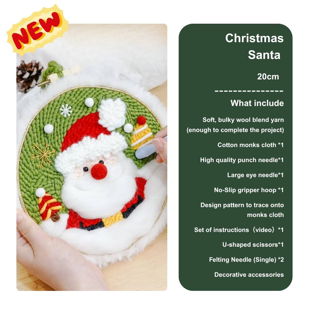 Xmas Punch Needle Kit Collection - Easy for Beginners Christmas Gift Beginner - Include Tools Christmas Santa