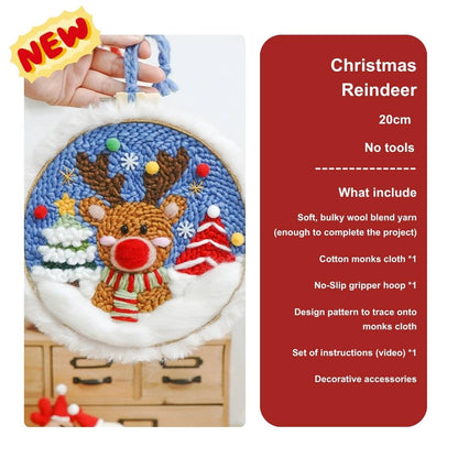 Xmas Punch Needle Kit Collection - Easy for Beginners Christmas Gift No Tools Christmas Reindeer