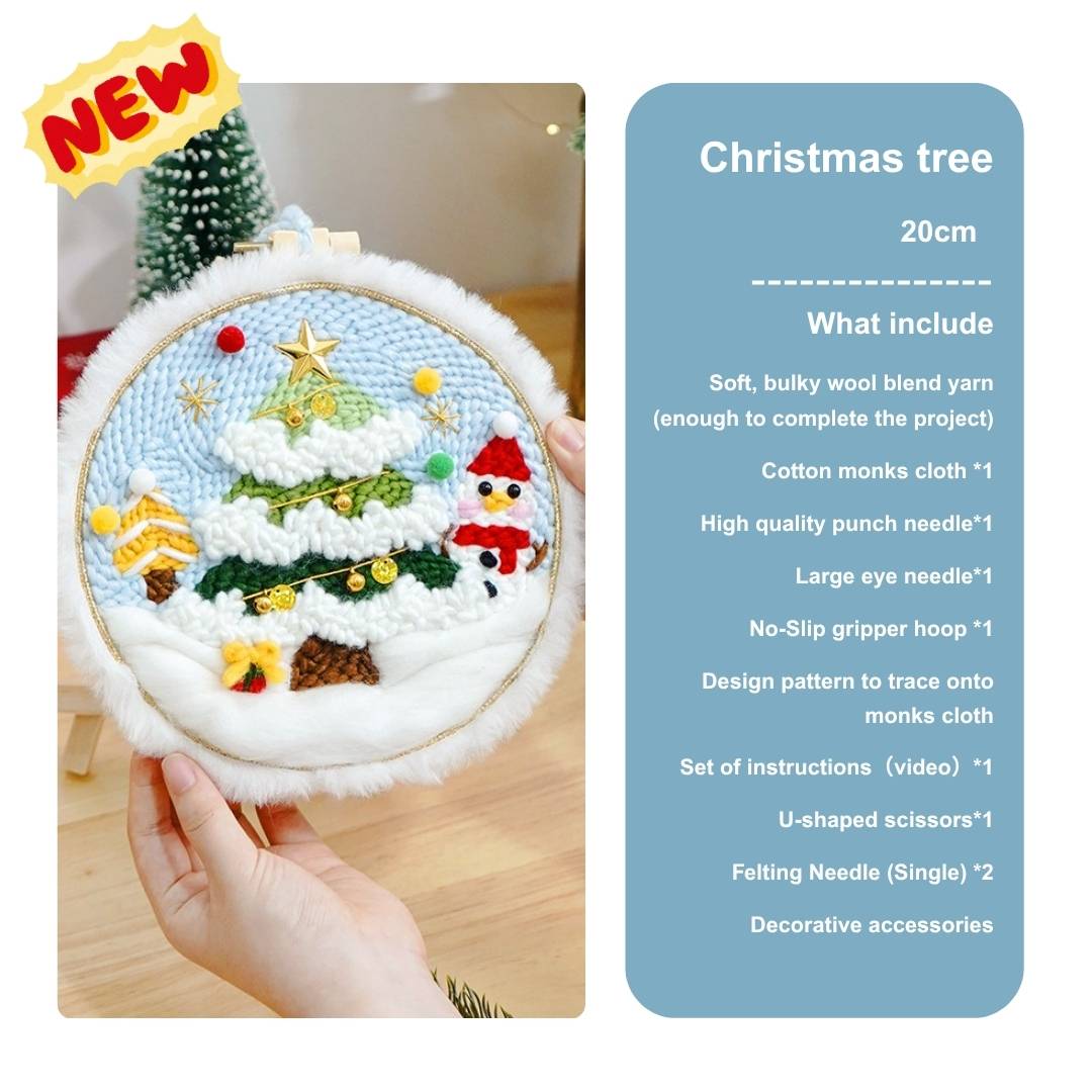 Xmas Punch Needle Kit Collection - Easy for Beginners Christmas Gift Beginner - Include Tools Christmas Tree